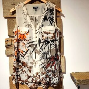 Le Chateau Women's Floral Sleeveless Top - Cream and Orange